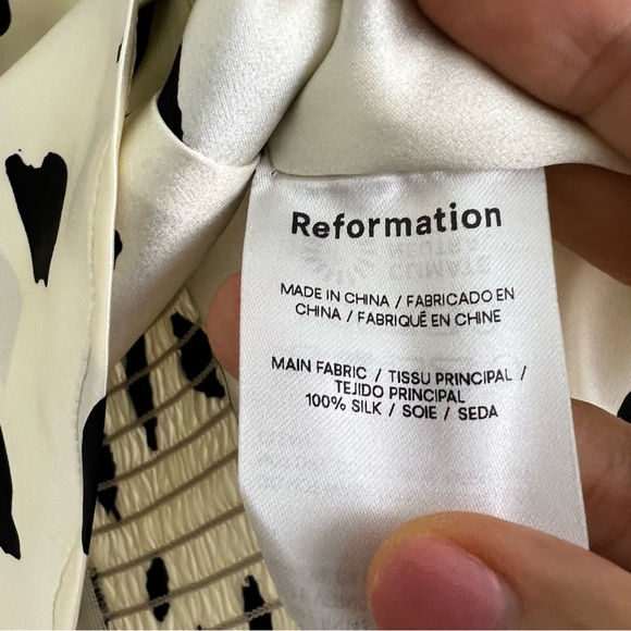 NWT Reformation Abigale Silk Puff Sleeve Square Neck Top in Cream/Ink Size 6 - Picture 8 of 12